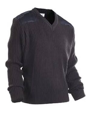 Blauer Men's Commando Dark Ribbed V-Neck wool Sweater w/ elbow patches